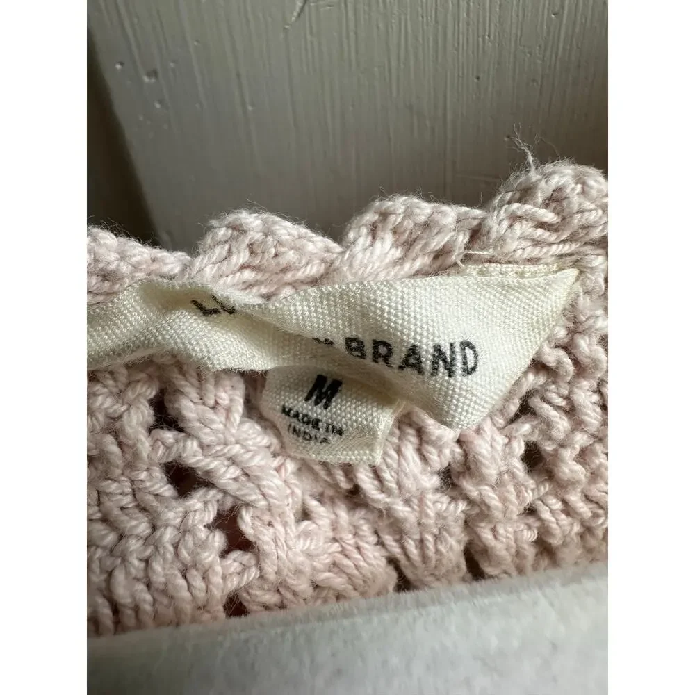 Lucky Brand Boho Crochet Tie-Front Cardigan Sweater Vest Pink Cotton Size M - Picture 7 of 9